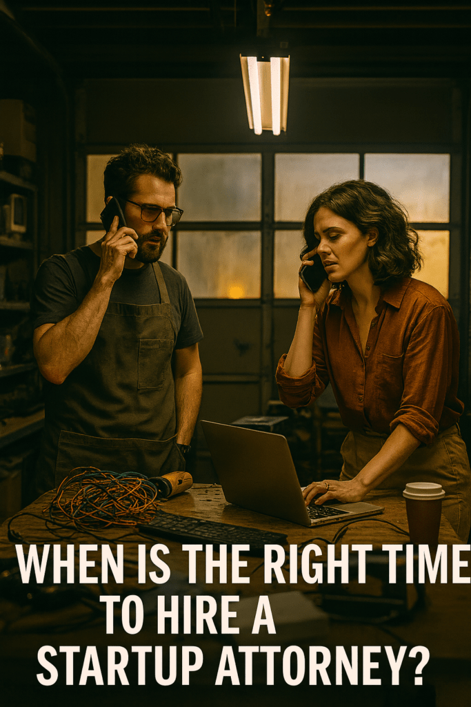 startup attorney timing legal advice, technology attorney in Los Angeles, when to hire startup lawyer, startup formation checklist, early-stage startup legal strategy